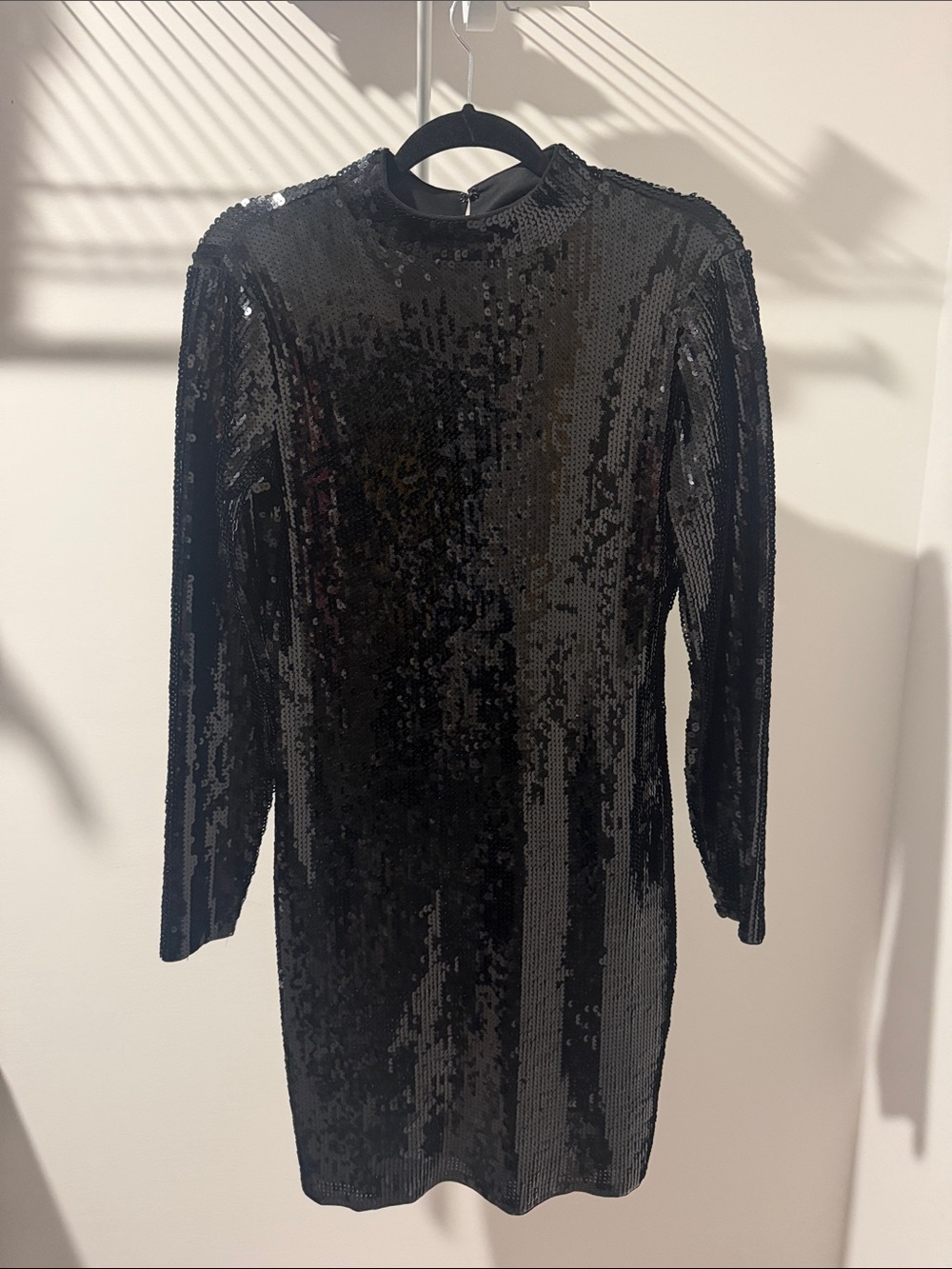 Express Black Sequin Long-Sleeve Mini Dress